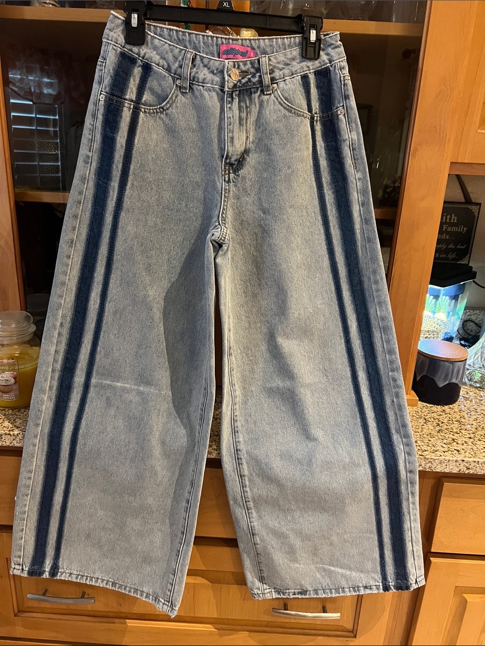 Edikted Light Blue Wide-Leg Jeans with Dark Blue Side Stripes